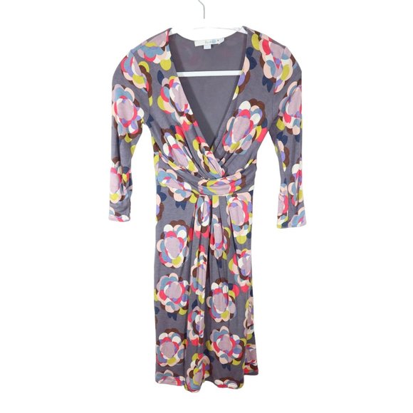 Boden Dresses & Skirts - BODEN Size 2p US Colorful Abstract Floral V Neck 3/4 Sleeve Jersey Knit Dress